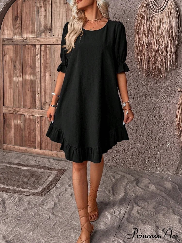 SOERA Celeste Ruffle Hem Smock Dress - Dress -  Black M