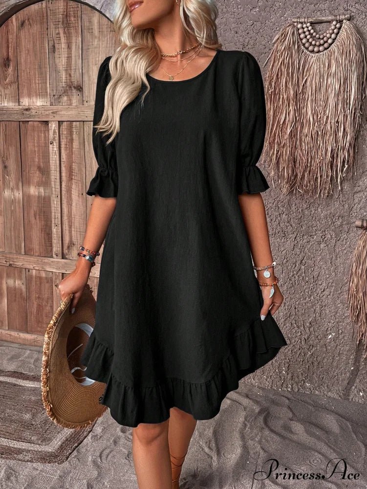 SOERA Celeste Ruffle Hem Smock Dress - Dress -  Black S