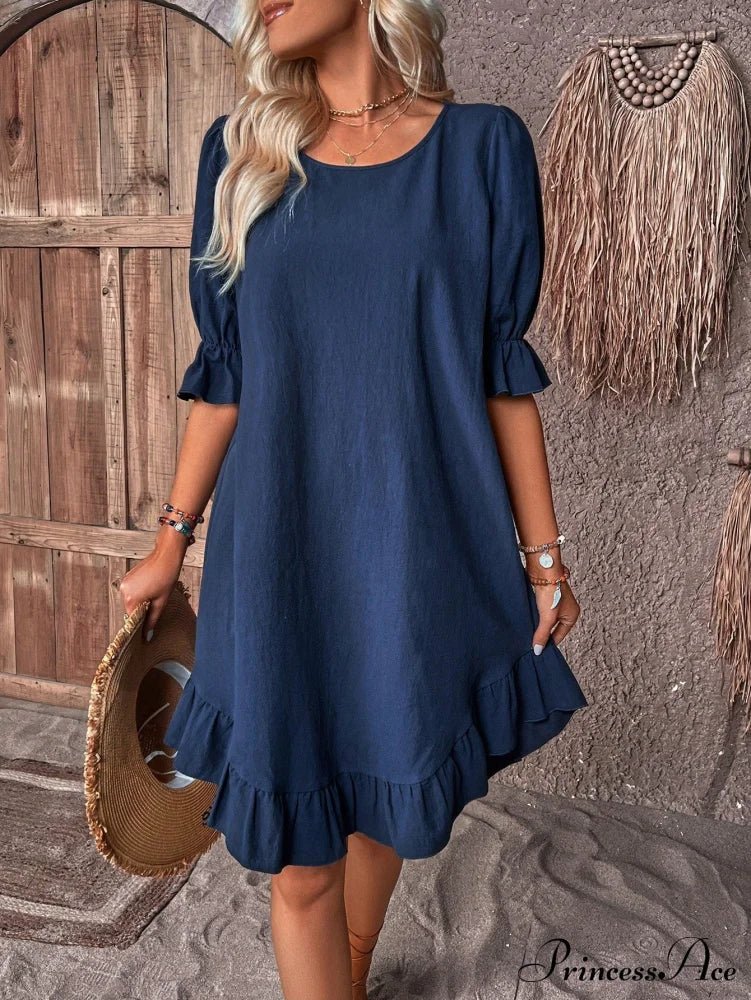 SOERA Celeste Ruffle Hem Smock Dress - Dress -  Navy S