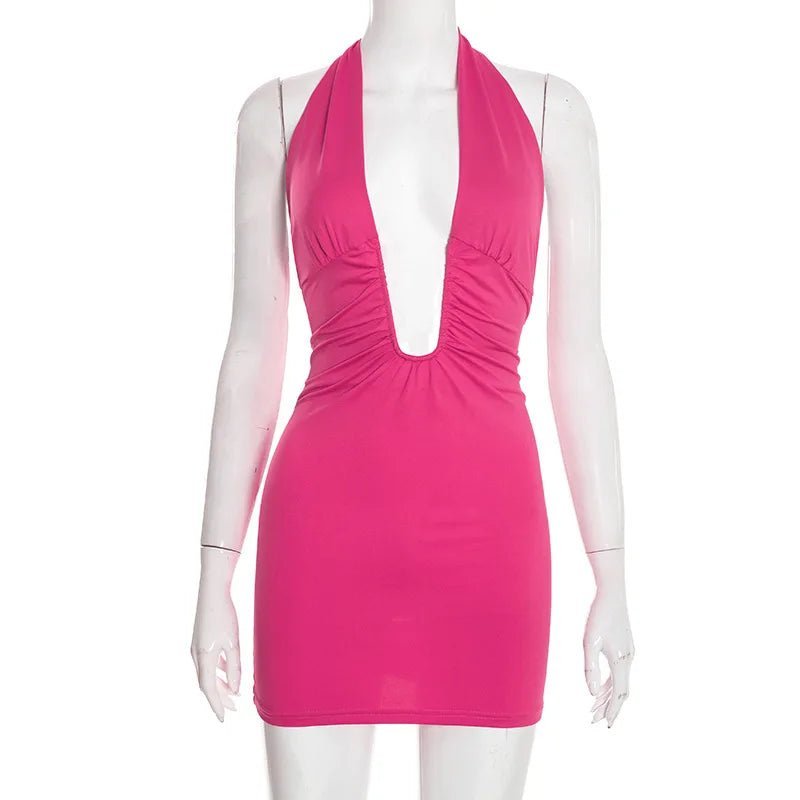 SOERA Elena Ruched Halter Mini Dress - Dress -  Pink S