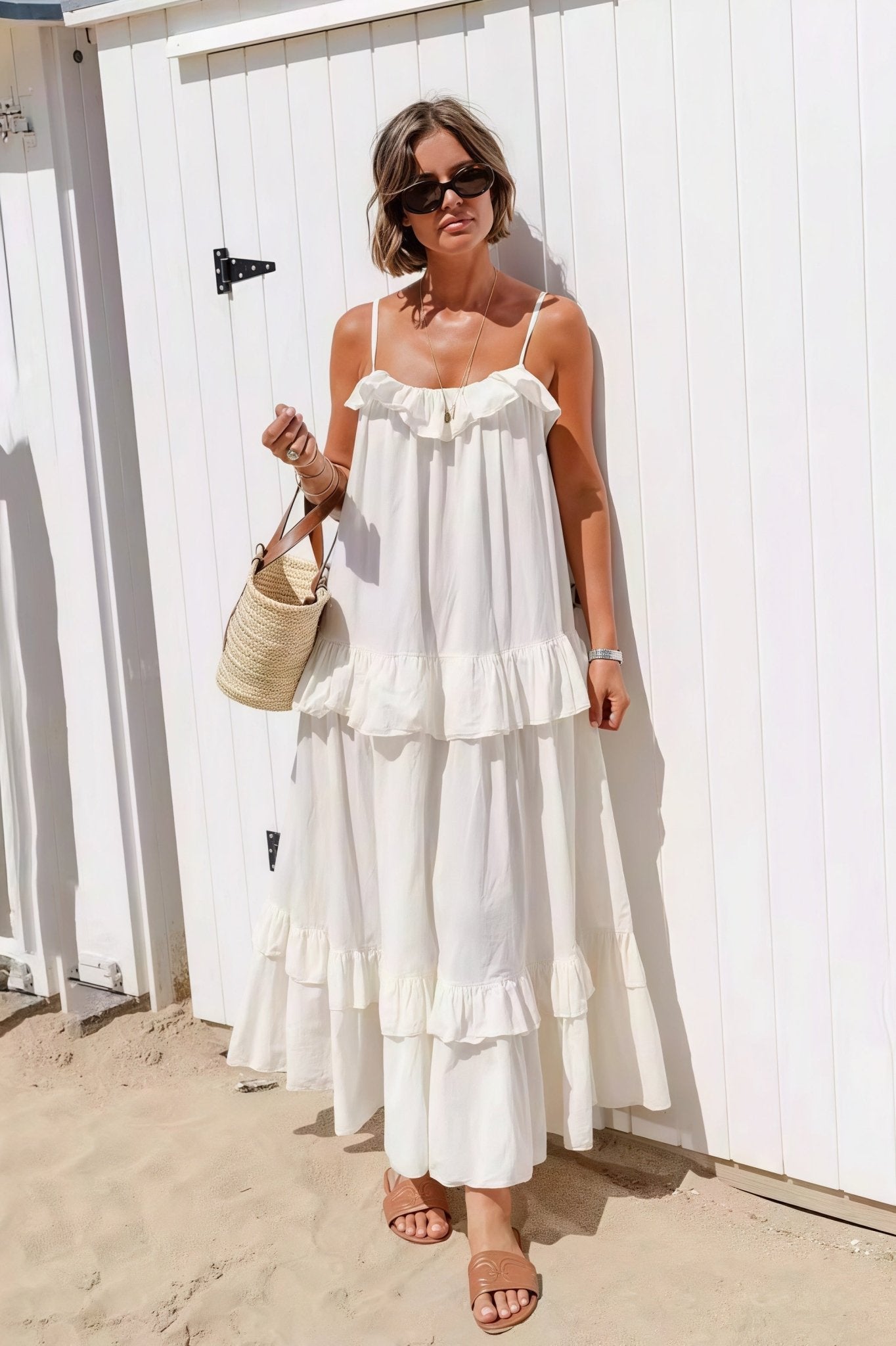 SOERA Emiliana Ruffle Hem Flowy Maxi Dress - Dress -  White S