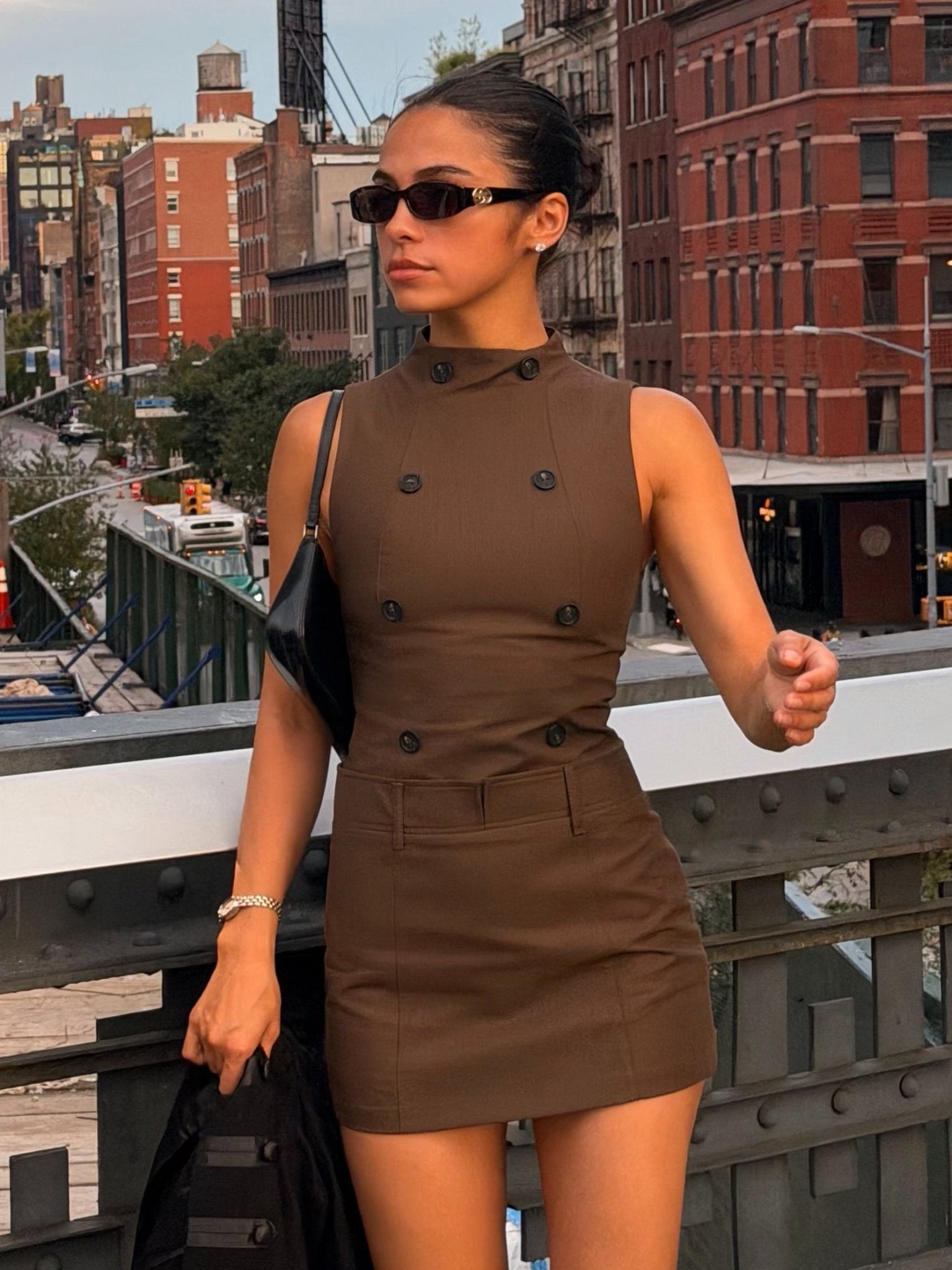 SOERA Helen High Neck Sleeveless Mini Dress - Dress - SOERA-338435-BRO-S-47907 Brown S