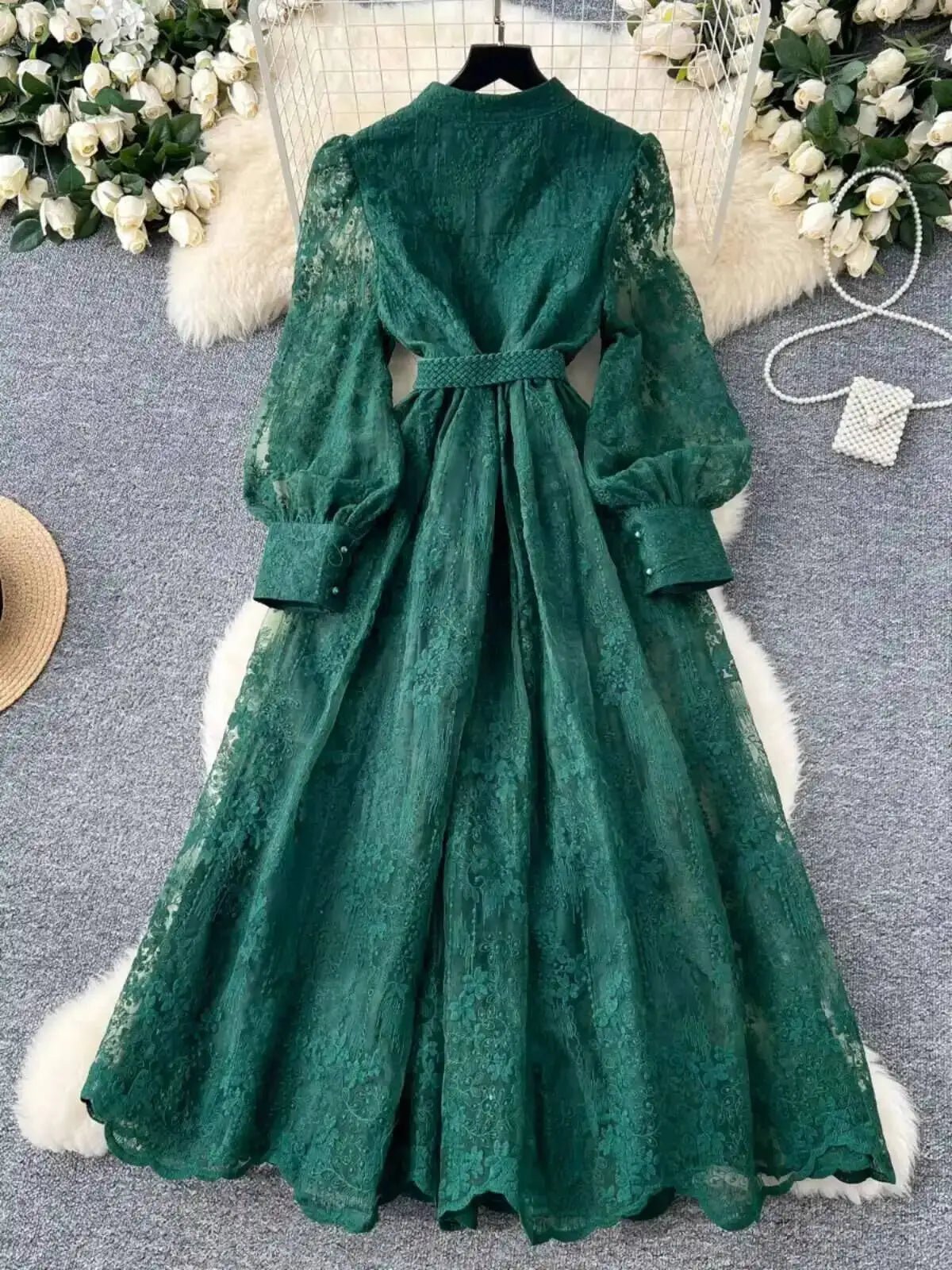 SOERA Jenina Embroidered Pearl Midi Dress - Dress -  Green S