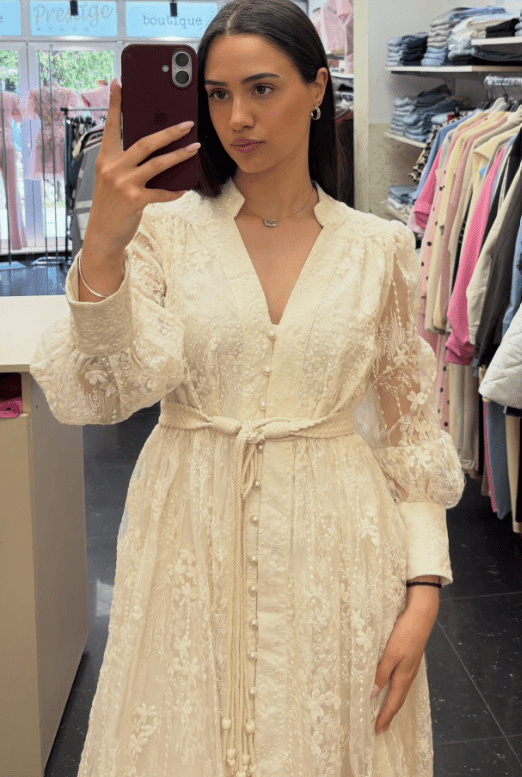 SOERA Jenina Embroidered Pearl Midi Dress - Dress -  White S