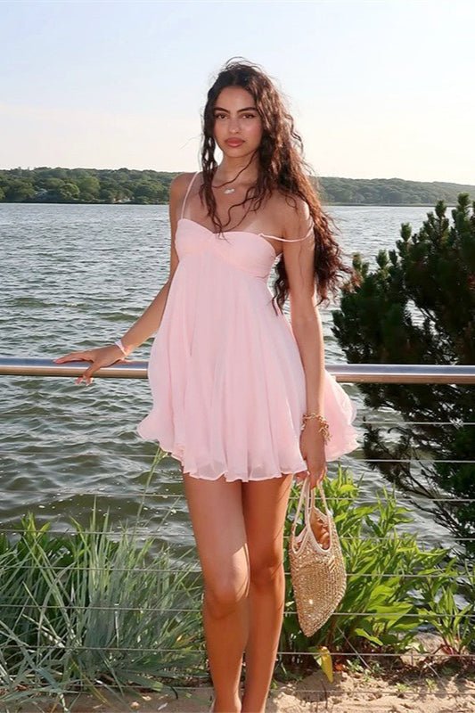 SOERA Mireille Off Shoulder Chiffon Mini Dress - Dress -  Pink M