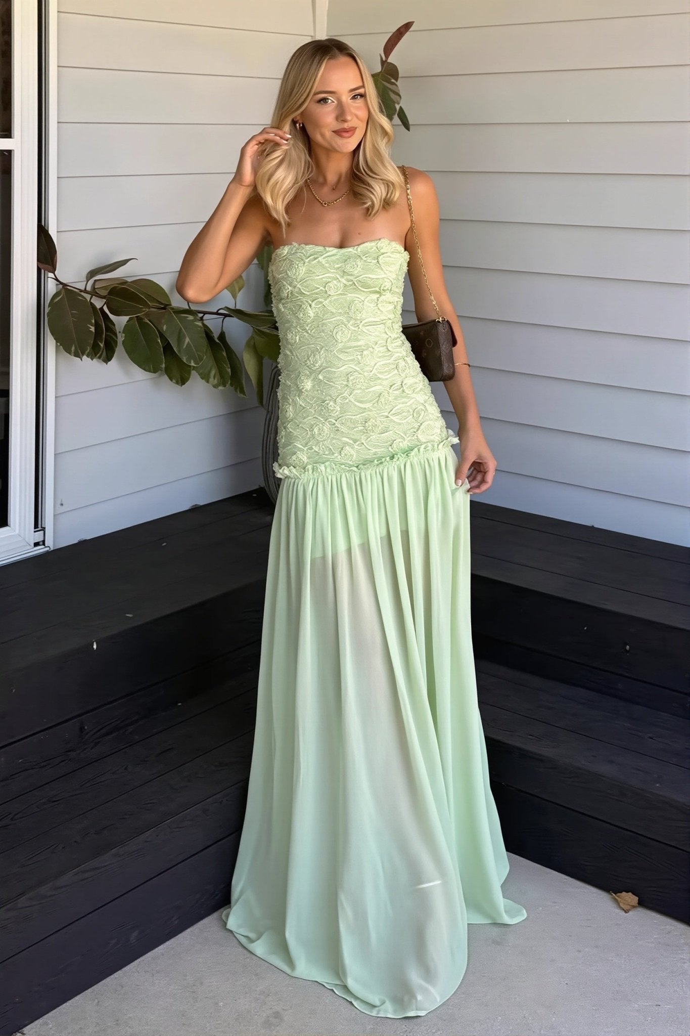 SOERA Victoria Strapless Floral Lace Maxi Dress - Dress - SOERA-973635-GRE-S-67395 Sage Green S