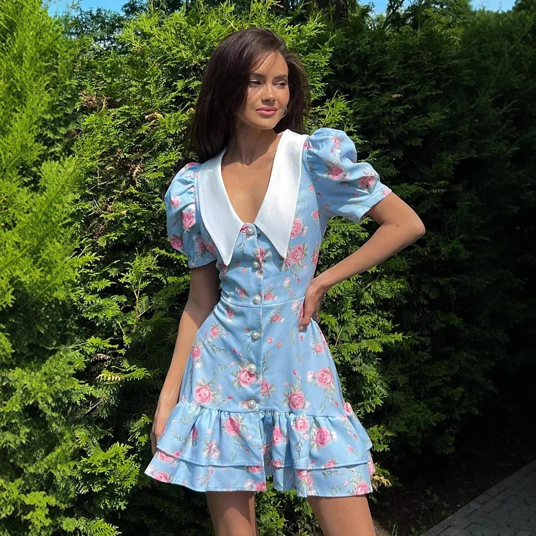 SOERA Andromeda Floral Puff Sleeve Mini Dress - Dresses -  White S