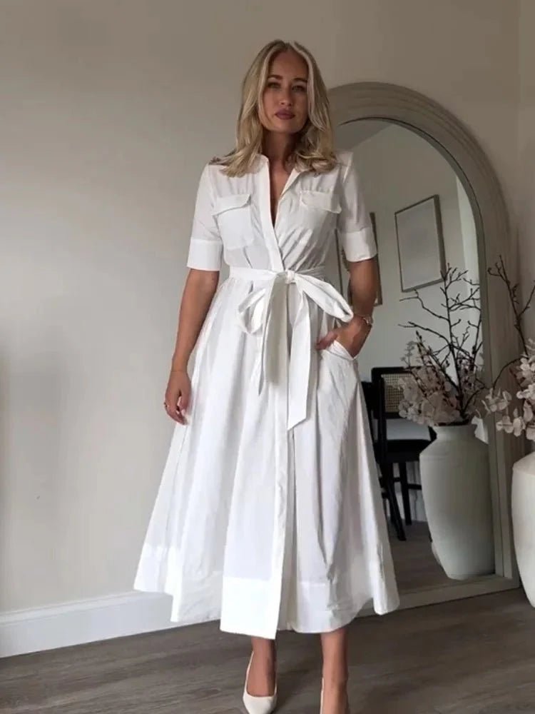 SOERA Beatrice Belted Shirt Midi Dress - Dresses -  White L