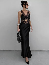 Nadia Deep V-Neck Lace Maxi Dress