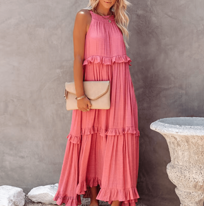 SOERA Celeste Ruffle Hem Beach Maxi Dress - Dresses - SOERA-774531-TAN-S-24003 Pink S
