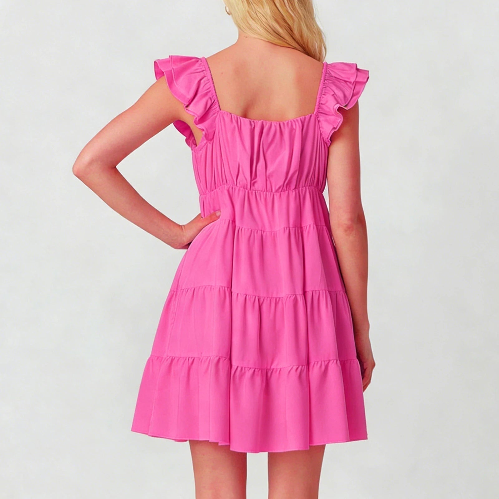 SOERA Eulalia Flutter Sleeve Tiered Mini Dress - Dresses -  Black S