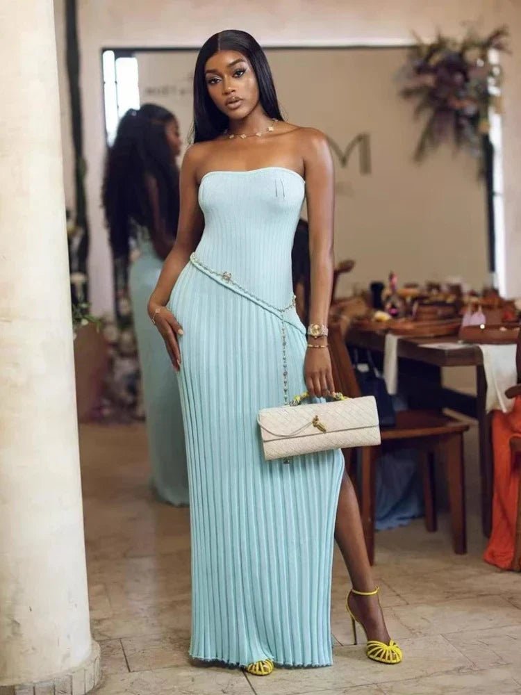 Isadora Strapless Side-Slit Knit Maxi Dress - Women's Knit Maxi Dress - Long Strapless Dress for Women - Formal Knit Gown