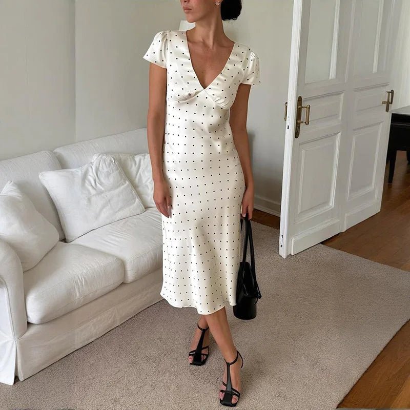 SOERA Jamila Printed Satin Midi Dress - Dresses - 1005009750979539-;pJ1771345061763449994 White Polka Dots S