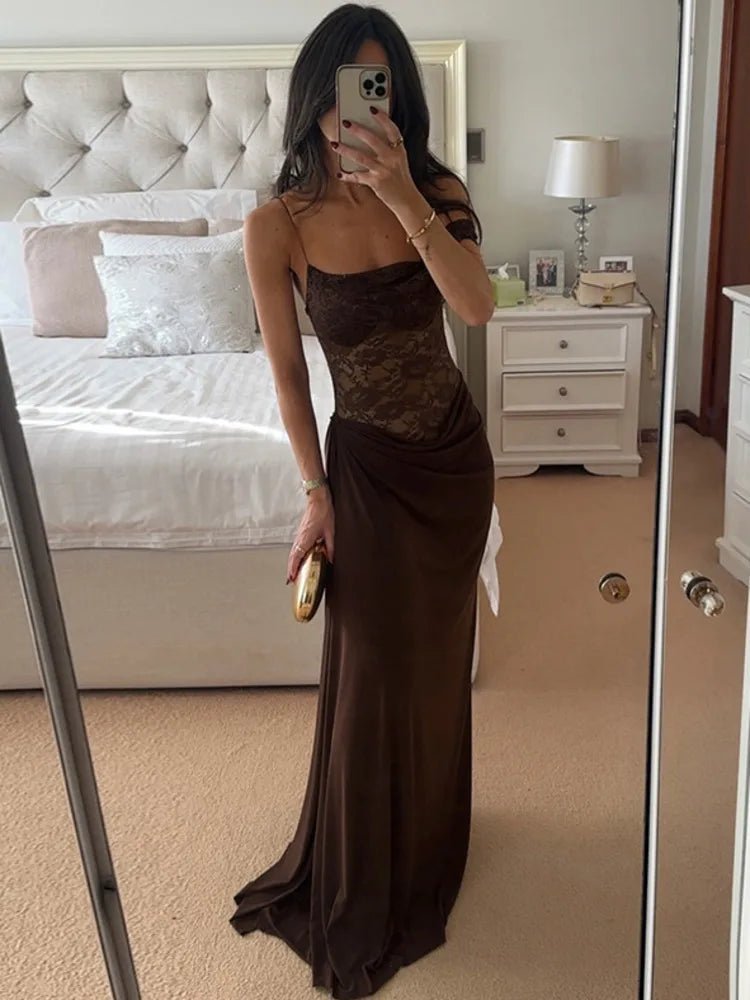SOERA Olga One Shoulder Lace Maxi Dress - Dresses - 1005009420029371-;dZ1764062903247028642 Brown M