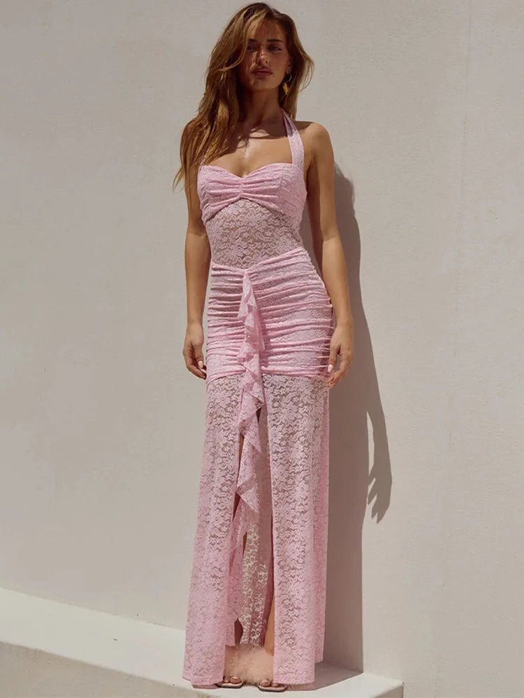 SOERA Selene Lace Draped Halter Maxi Dress - Dresses -  Pink S