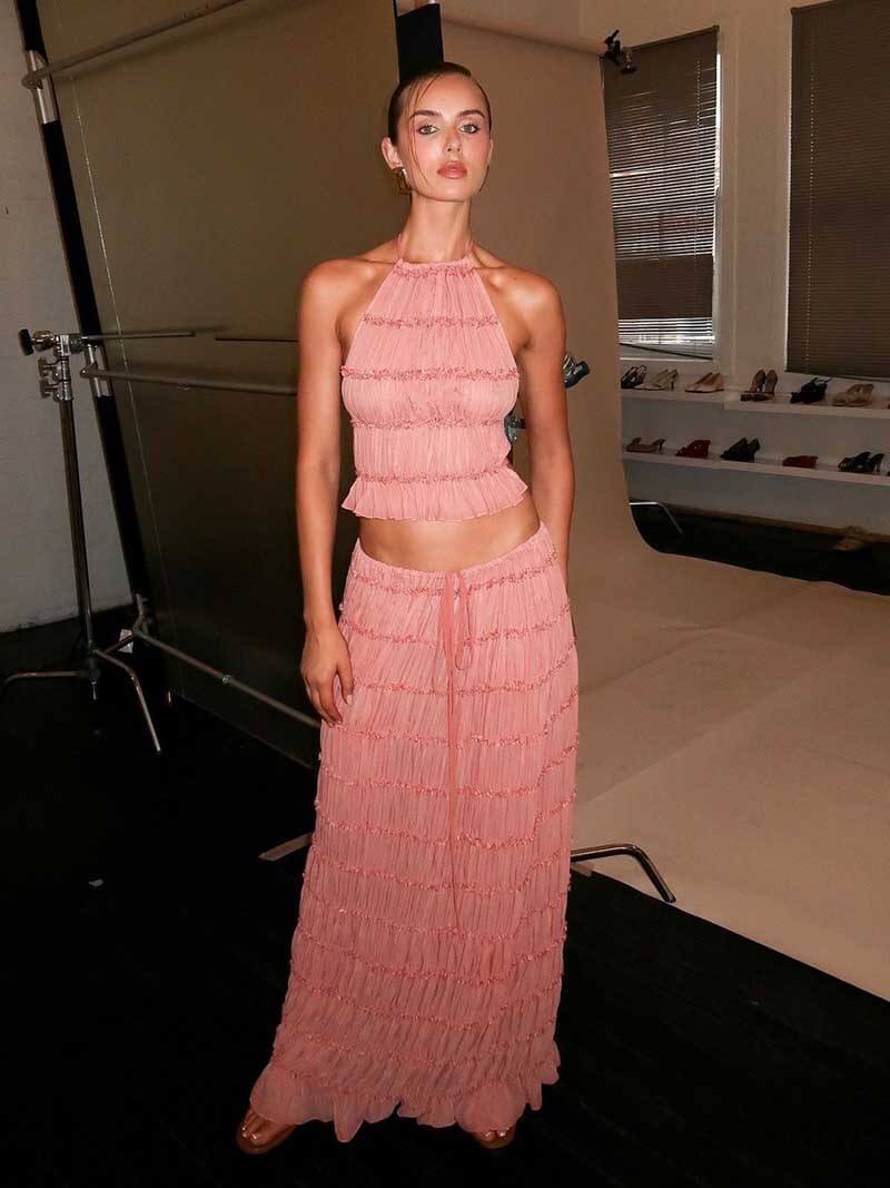 SOERA Valerie two - piece set with frill details - Dresses - DWOD2-WK023017 pink S