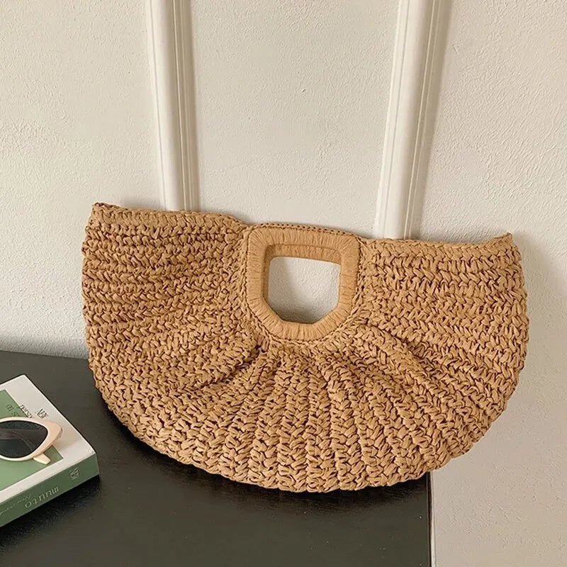 SOERA Alyana Half-Moon Rattan Tote Bag - Handbags -  Beige