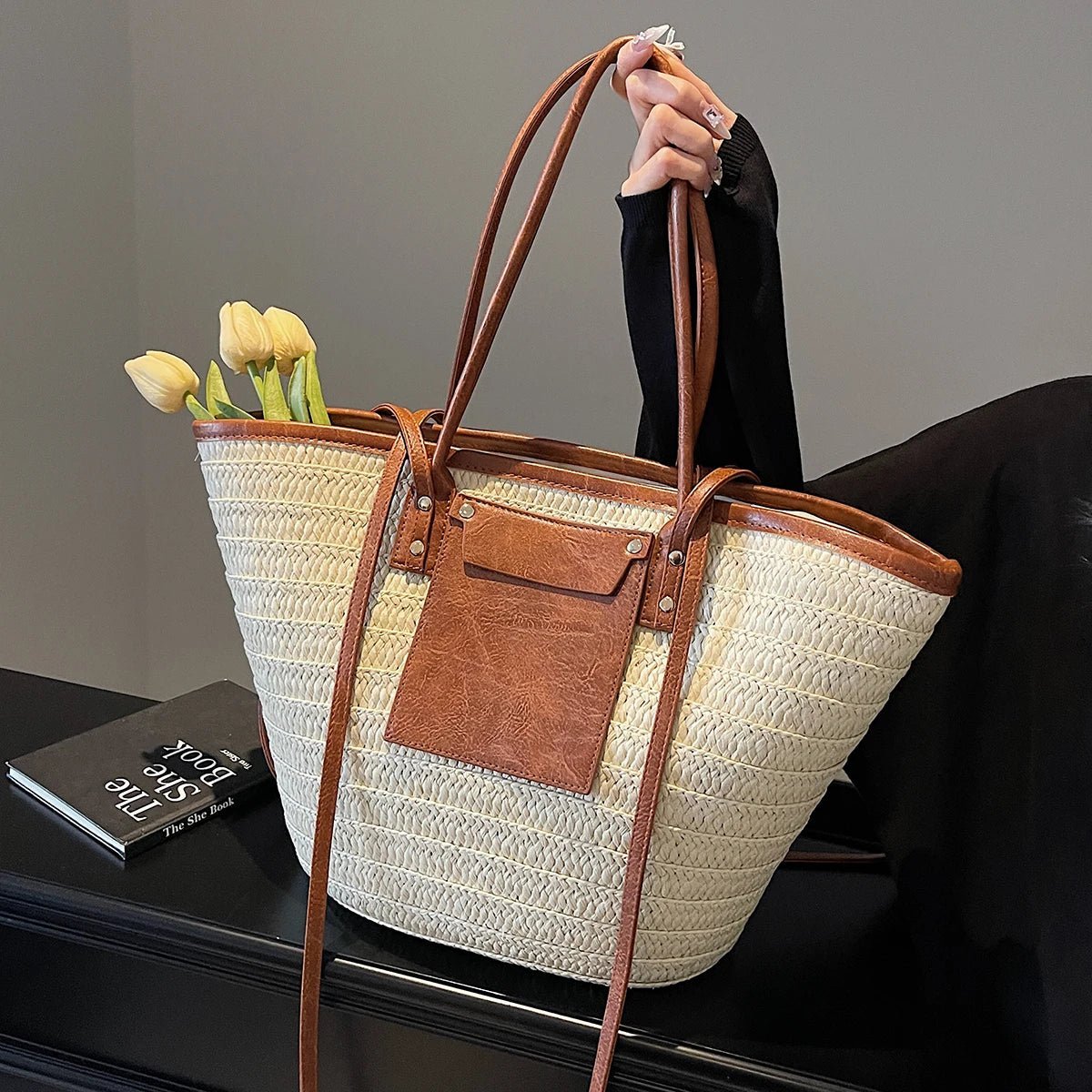SOERA Beatrice Forest Woven Single-Shoulder Tote - Handbags -  Brown