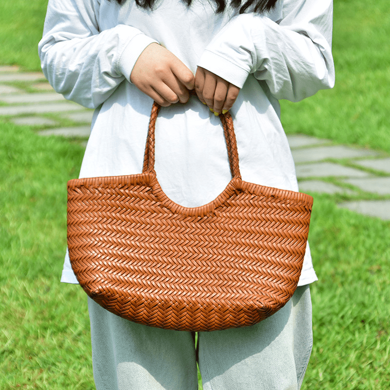 SOERA Beatrice Woven Leather Tote Bag - Handbags -  Auburn Small