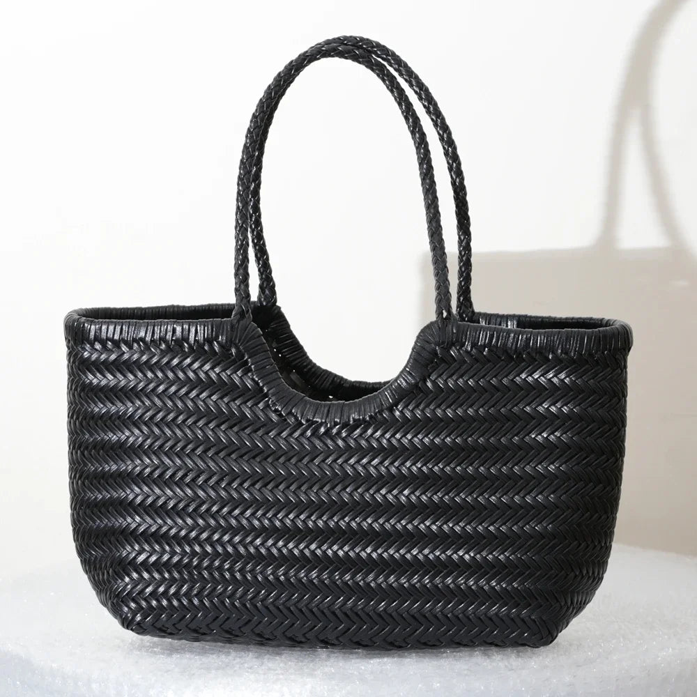 SOERA Beatrice Woven Leather Tote Bag - Handbags -  Black Small