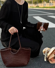 Bianca ręcznie pleciona skórzana torba typu tote