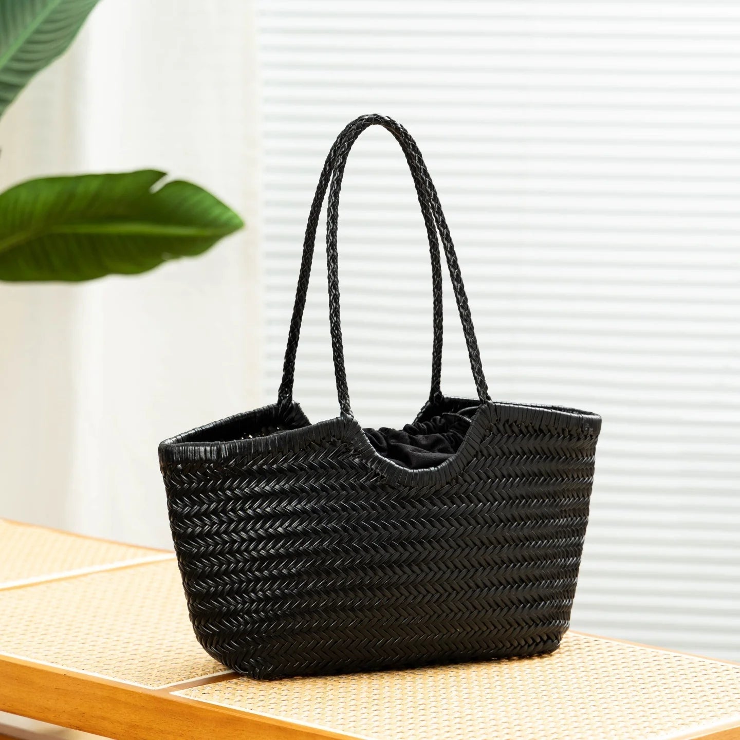 SOERA Bianca Handwoven Leather Tote Bag - Handbags -  Green Small