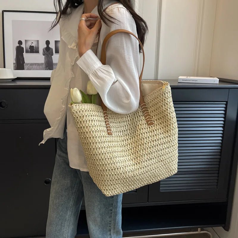 SOERA Celeste Woven Straw Beach Tote - Handbags -  Beige
