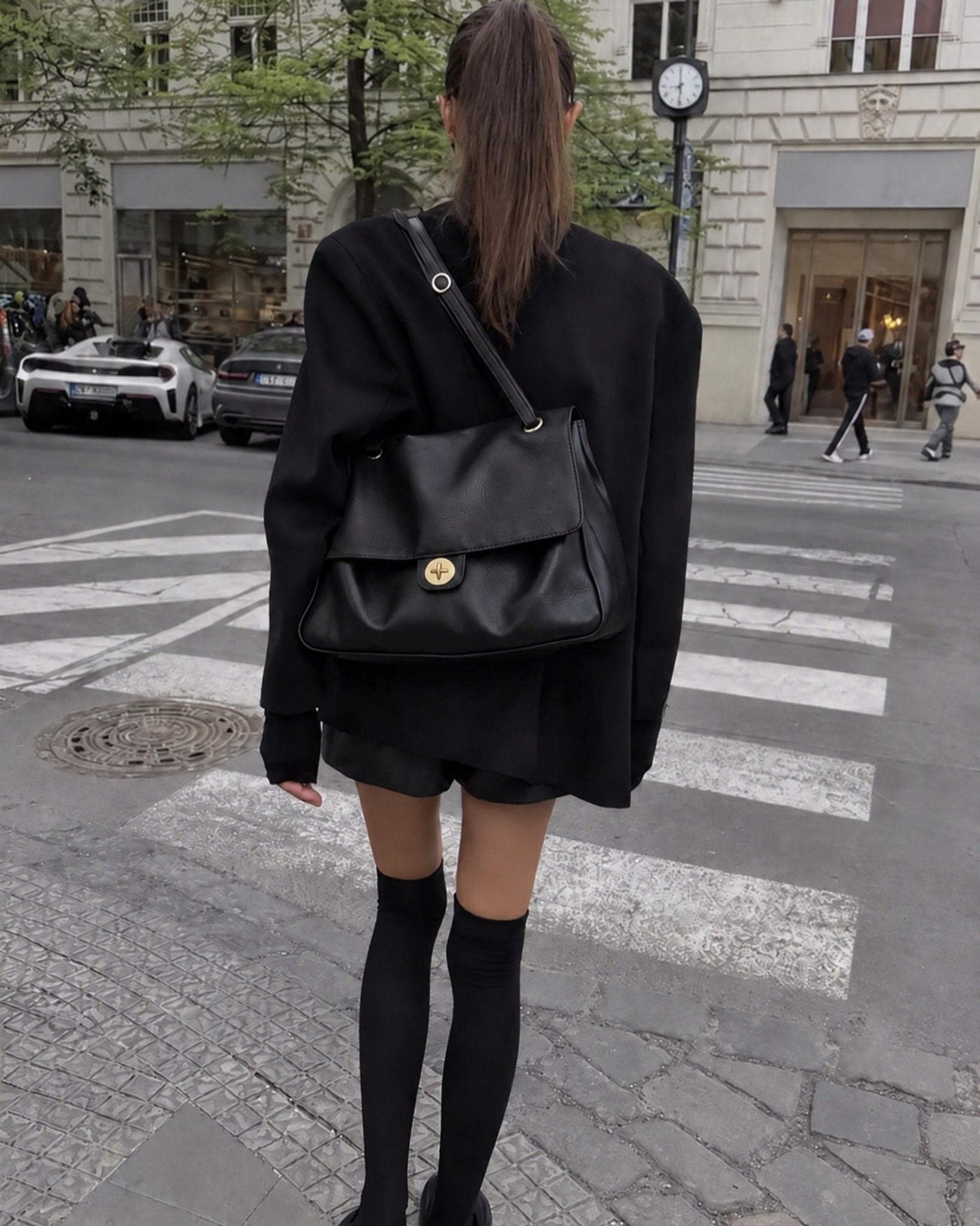 SOERA Josie Buckle Flap Shoulder Bag - Handbags -  Black 36×24×11 cm