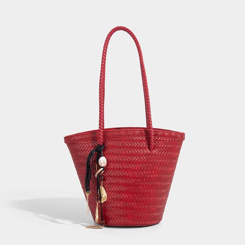 SOERA Meryl Woven Bucket Handbag with Pouch - Handbags - 1005009214177960-;qn1775031590860560482 Red