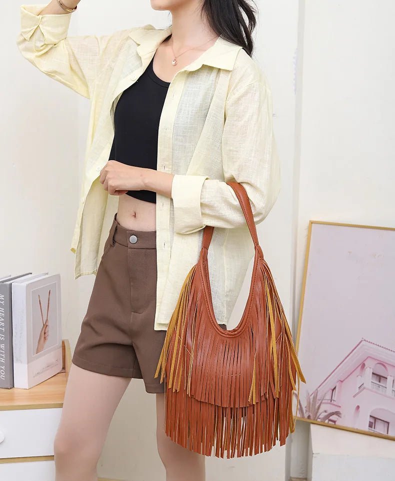 SOERA Tatiana Tasseled Hobo Bag - Handbags - 1005008821422717-;Hr1761640572580789648 Brown