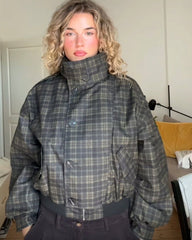Ellen Vintage Plaid Bomber Jacket