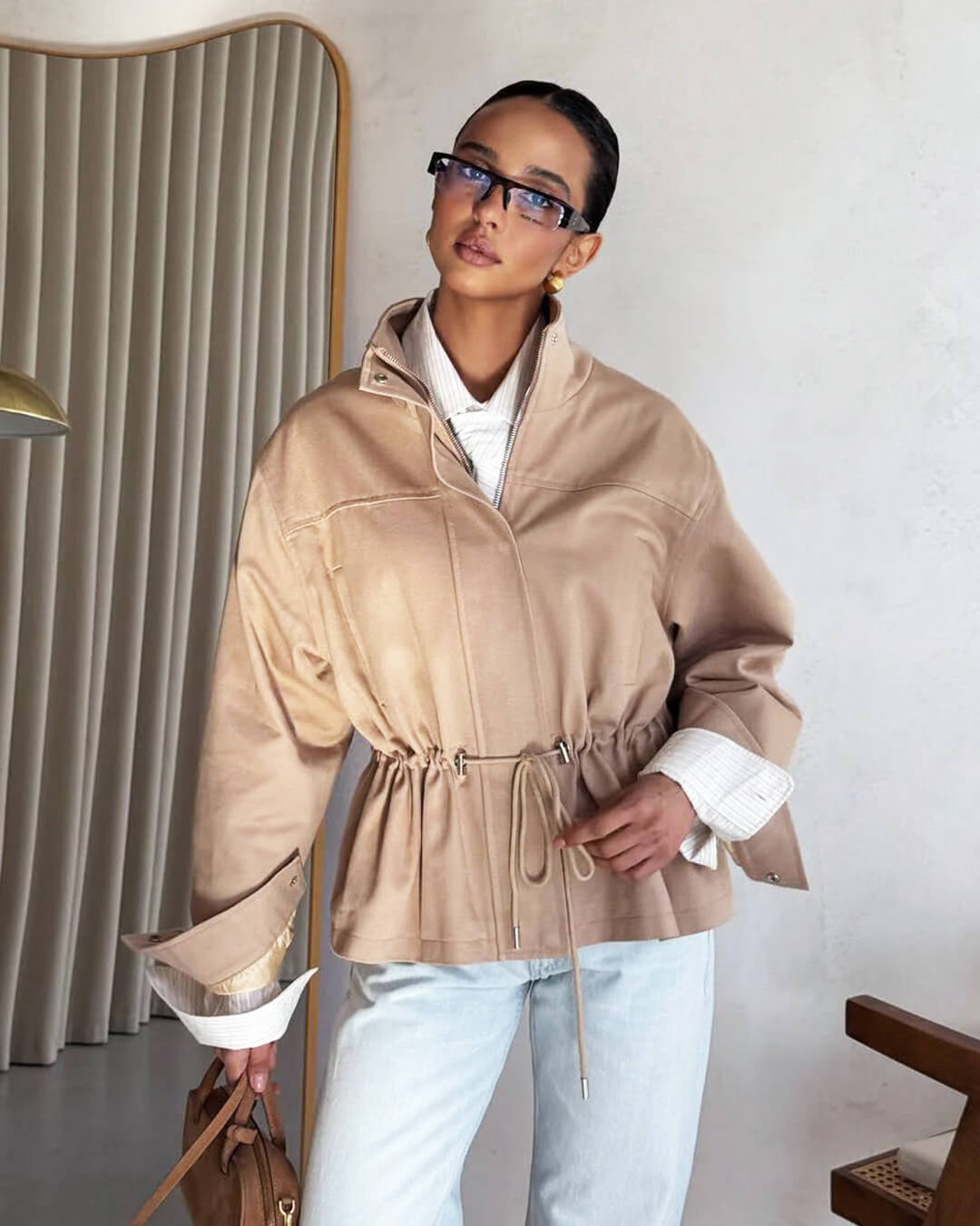 SOERA Esther Stand Collar Jacket - Jacket - SOERA-381763-KHA-M-89219 Beige M
