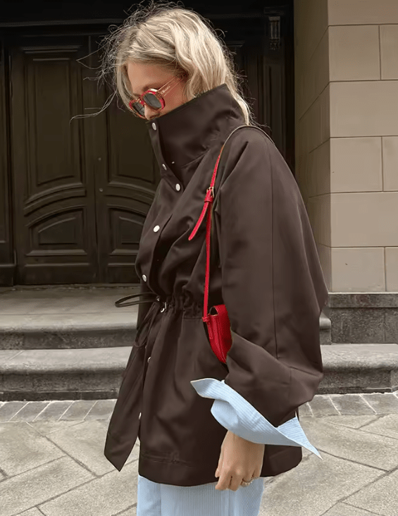 SOERA Rebecca Contrast Collar Windbreaker Jacket - Jacket - SOERA-543043-DEF-OS-88422 Brown S