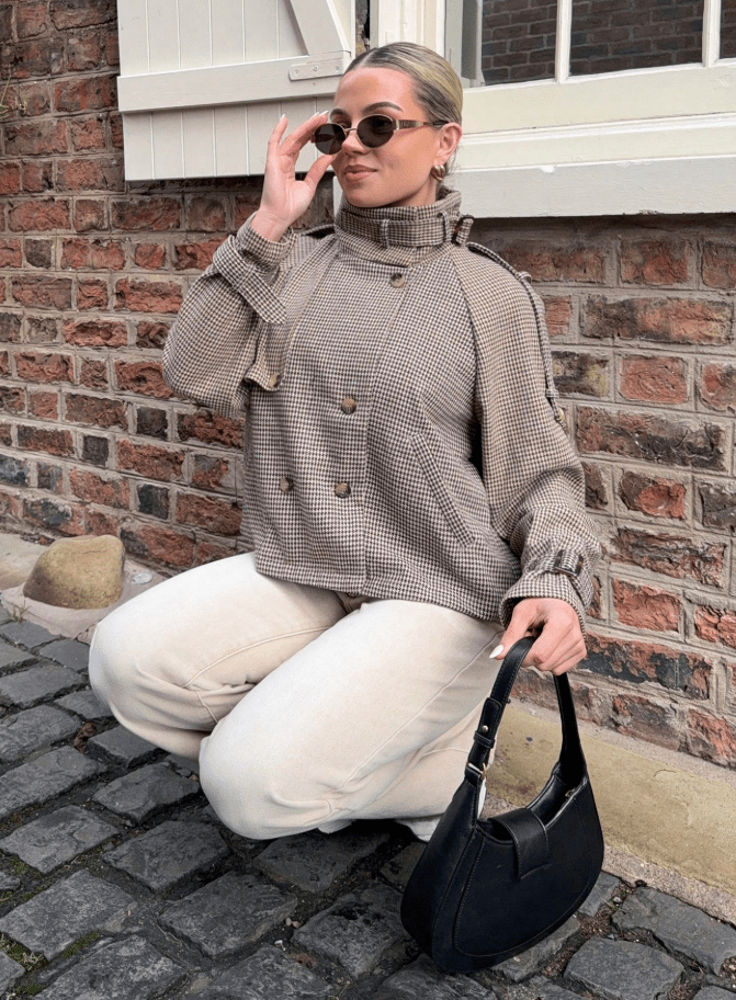 SOERA Rose Plaid Trench Coat - Jacket -  Brown M