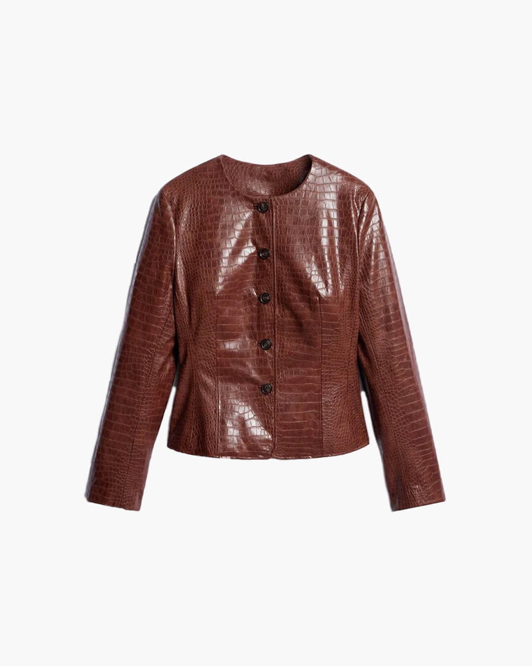 SOERA Sandra Croc Embossed Faux Leather Jacket - Jacket - SOERA-971523-BRO-S-58371 Brown S