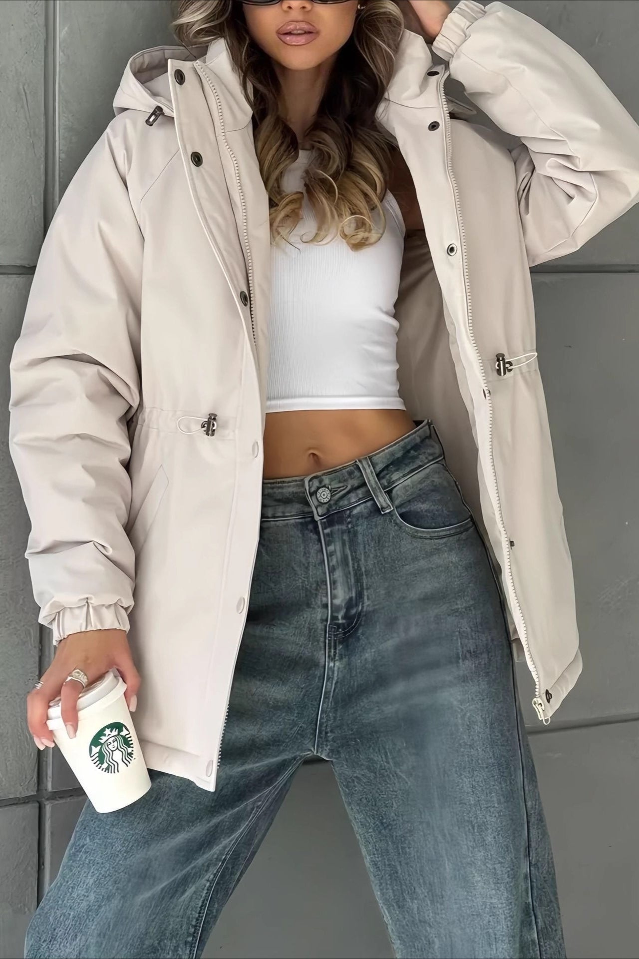 SOERA Adele Hooded Windbreaker Jacket - Jackets - KN1770383550818589488 Off - White S