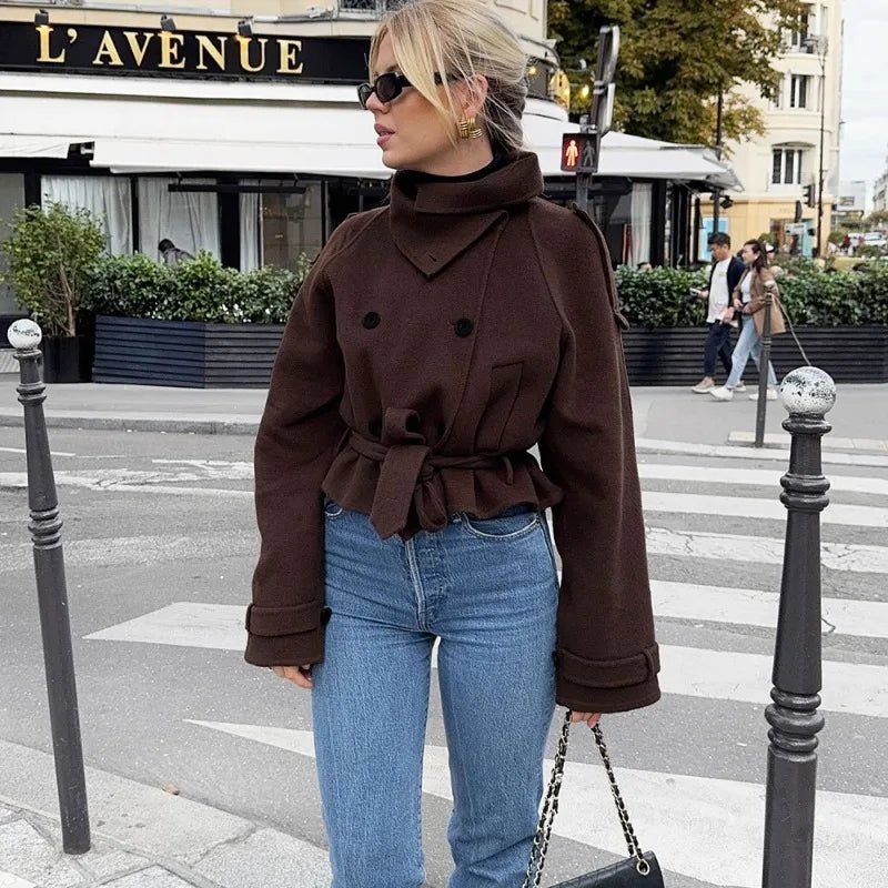 SOERA Debbie Stand Collar Short Trench Coat - Jackets - 1005010585967410-;jC1773321574175735554 Dark Brown S