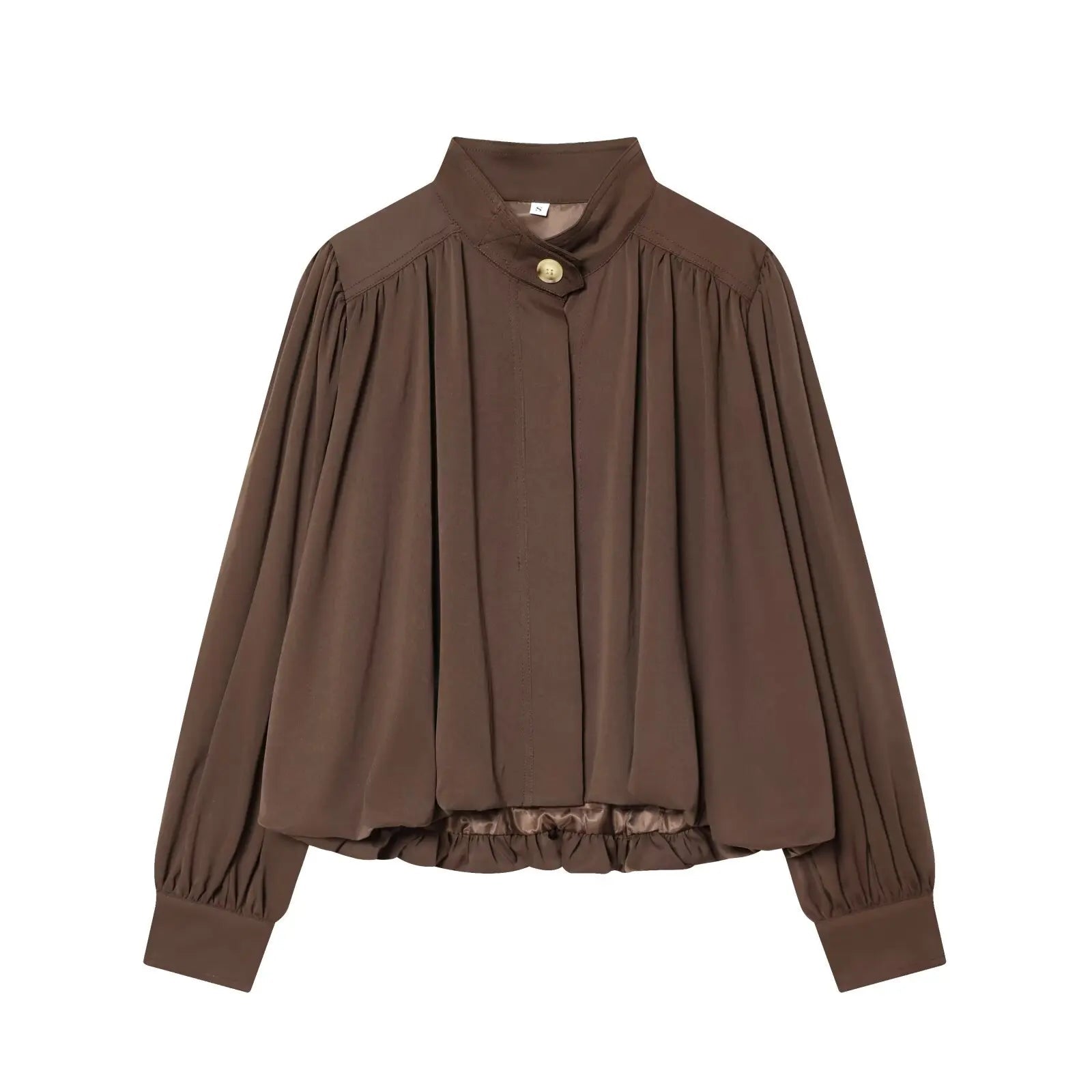 SOERA Hilda High Neck Pleated Jacket - Jackets - 1005010367787446-;KY1774012028038230609 Brown S