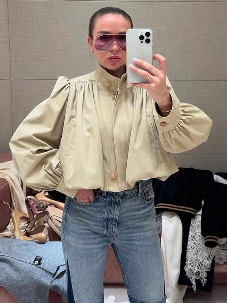 SOERA Jenna Loose Fit Pleated Jacket - Jackets - 1005009529250279-;mr1775118758913733925 Beige L