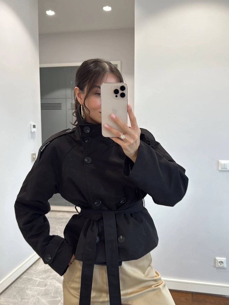 SOERA Kara Stand Collar Crop Trenchcoat - Jackets - 1005009693239722-;Wz1771494648622613632 Black M