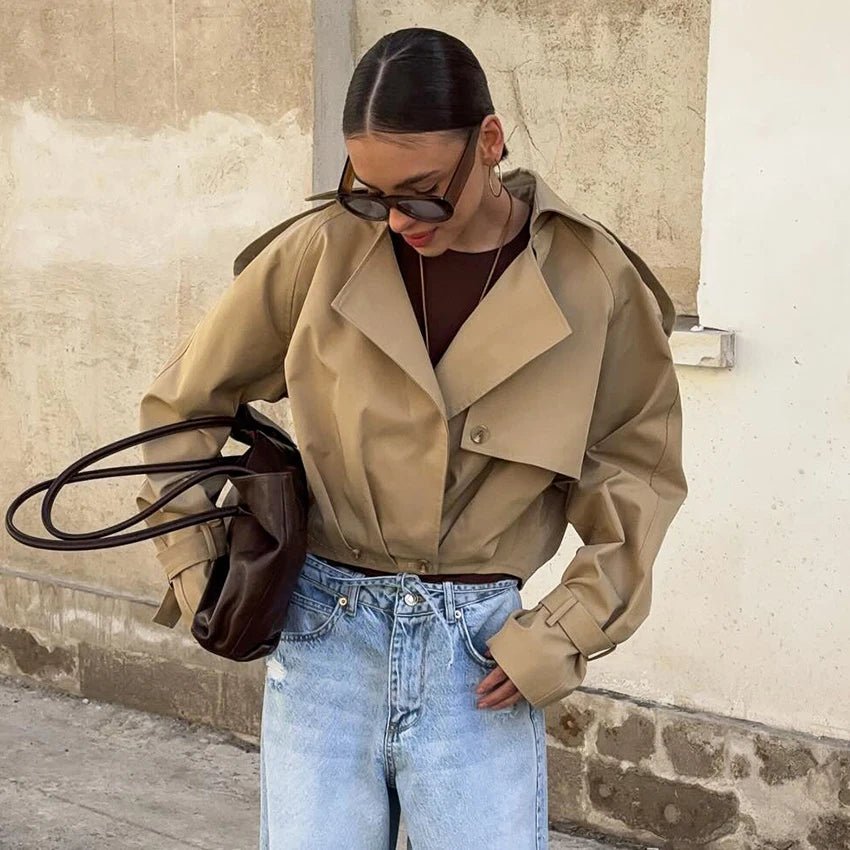 SOERA Lola Pleated Short Trench Coat - Jackets - 1005009394176689-;pp1775244632812298044 Beige M