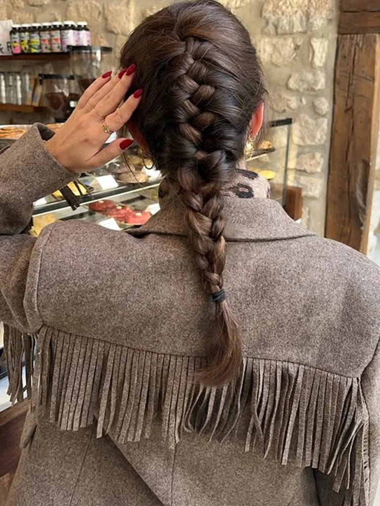 SOERA Marcelle Fringed Blazer Jacket - Jackets - 1005010340456789-;JQ1770053333910693996 Brown M