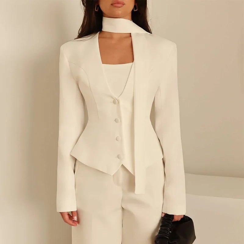 SOERA Scarlett Scarf Blazer Coat - Jackets - 1005010322628529-;aM1774012026627969808 White S