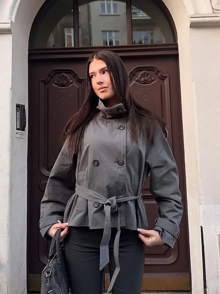 SOERA Thea Belted Short Trench Coat - Jackets - 1005011764467725-;Fw1773321573272512521 Dark Gray XS