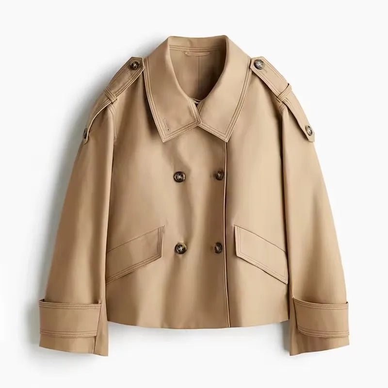 SOERA Vivienne Stand Collar Cropped Trench Coat - Jackets - 1005008964010132-;Gs1774012026581463869 Brown S