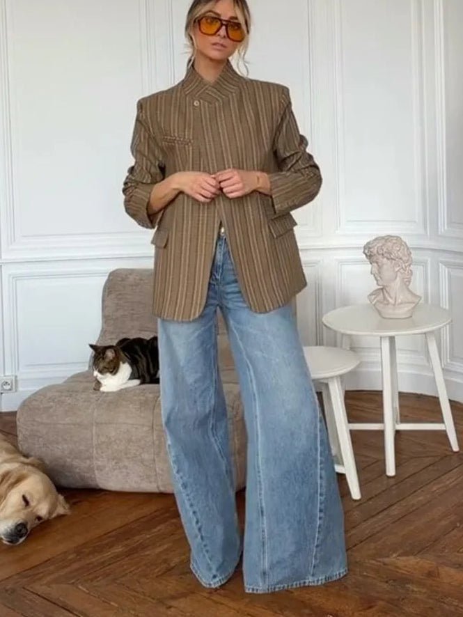 SOERA Wilma Stand Collar Striped Suit Jacket - Jackets - sS1774532669736880496 M