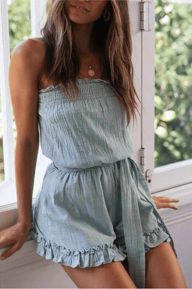 SOERA Beatrice Belted Tube Top Jumpsuit - Jumpsuit -  Light Blue S