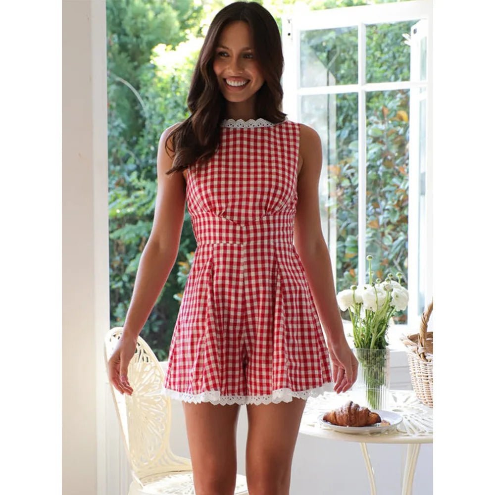 SOERA Angelina Plaid Sleeveless Wide Leg Romper - Jumpsuits & Rompers -  Red S