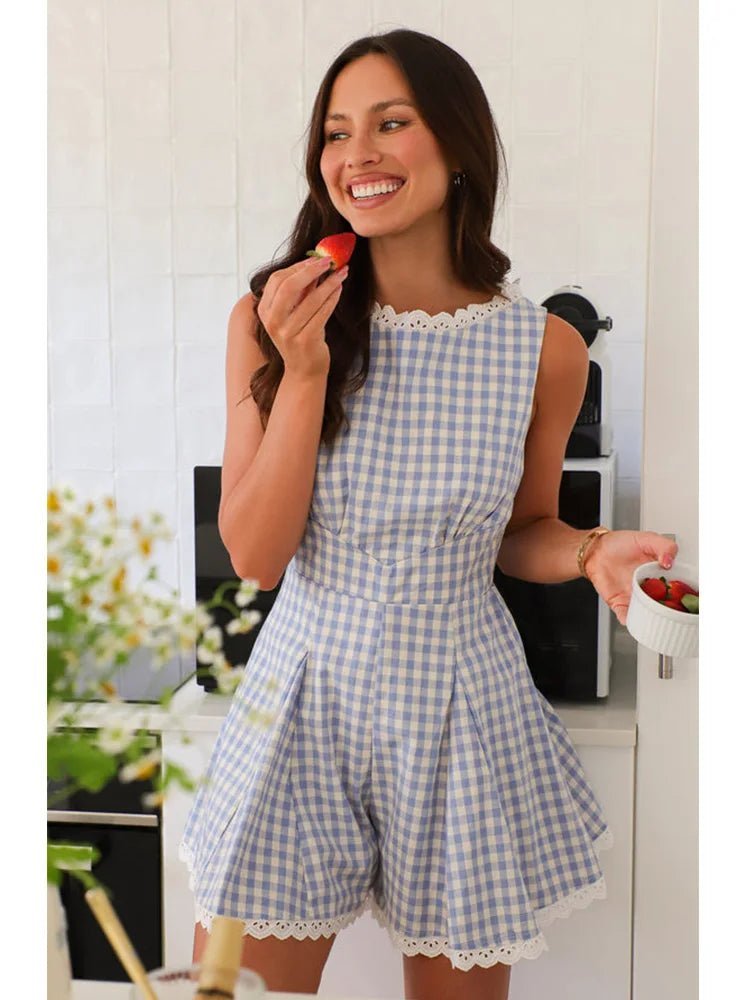 SOERA Angelina Plaid Sleeveless Wide Leg Romper - Jumpsuits & Rompers -  Red S