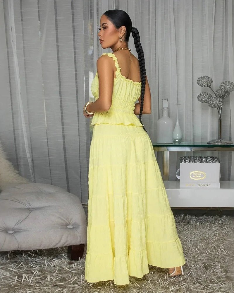 SOERA Bianca Boho Two - Piece Ruffle Set - Matching Sets -  Yellow XS